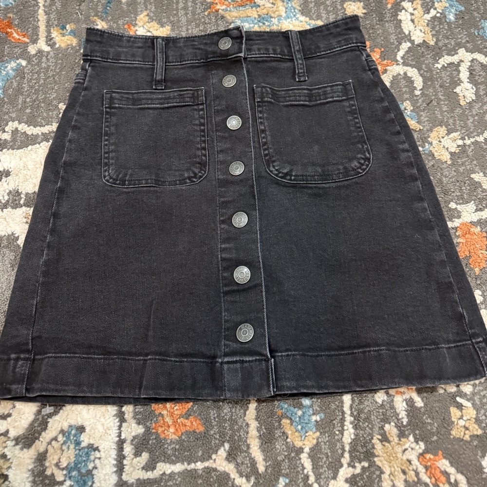 MADEWELL black stretch‎ denim button front skirt Women's Size 24